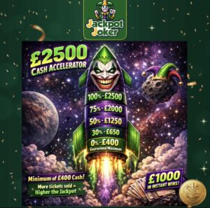 The £2500 Cash Accelerator - With £1000 in Instant wins - Minimum of £400 all the way up to £2500 at 100% sold