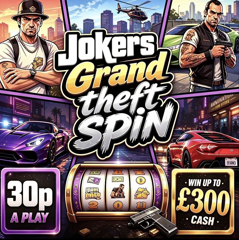 🚔💰 Jokers Grand Theft Spin – win up to £300 instantly 🚁💵